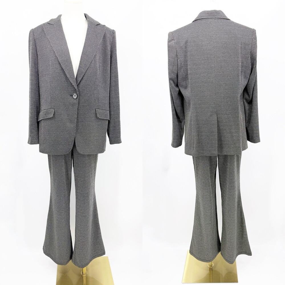 Max Studio London 2pc Blazer & Trouser Suit Set Black Cream L Corporate Career